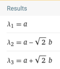 Eigenvalues from WolframAlpha