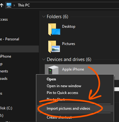 Right-click "Apple iPhone" in Windows Explorer