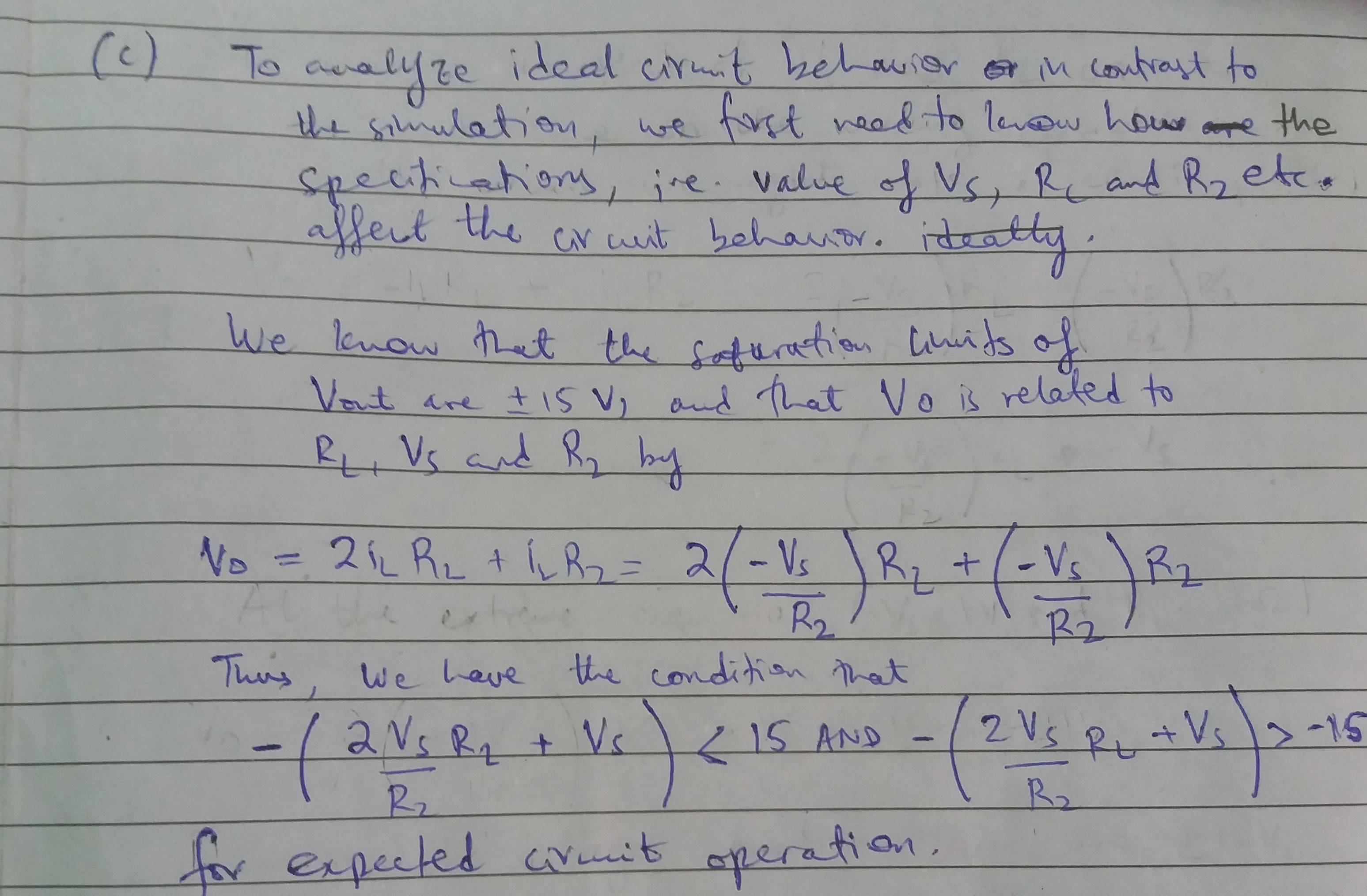 Deriving relation between V_o, R_L and v_S.