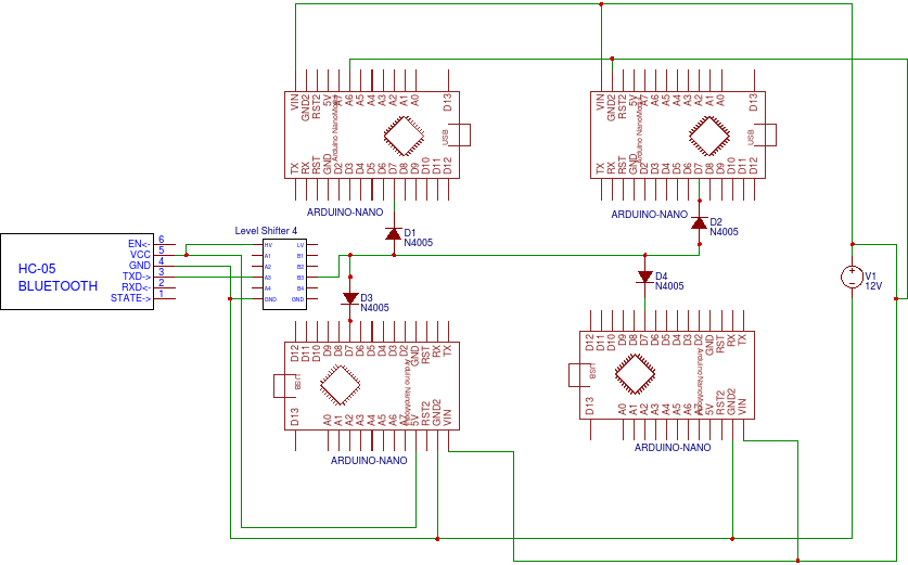 Diode's keep pins from leaking voltage onto line, level shifter compensates for voltage drop over diode