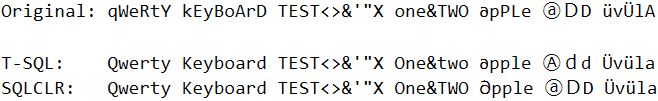 Query result showing output of T-SQL XML code and ToTitleCase via SQLCLR