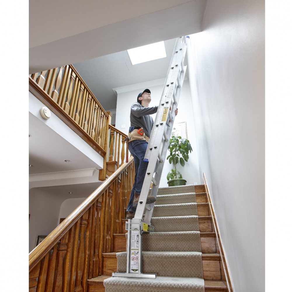 Using a regular extension ladder on stairs with Ladder-Aide