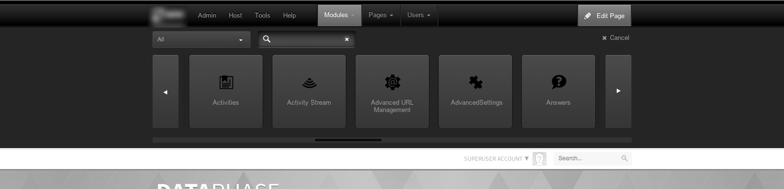 Module list constrained to display 5 at a time with left and right paging toggels