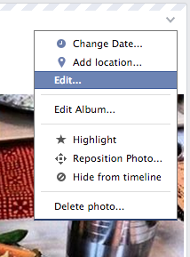 Screenshot: Options for post with a photo on Facebook timeline view