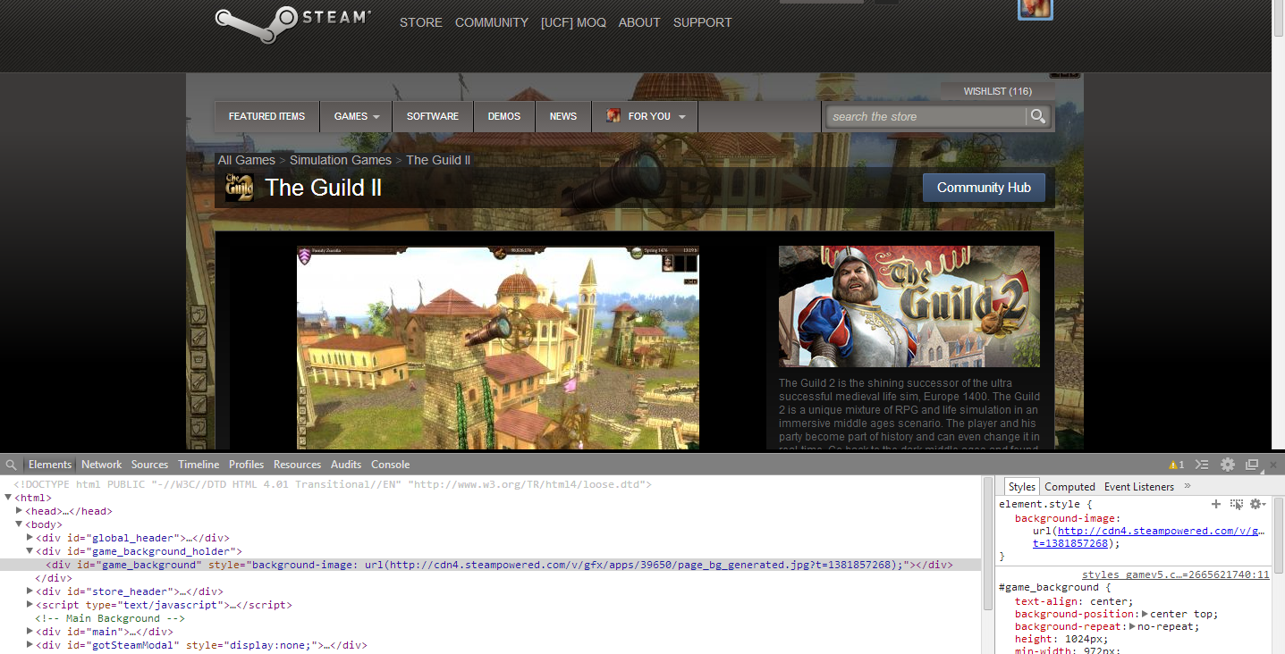 A screenshot of The Guild II's store page, featuring the same background image in two places.