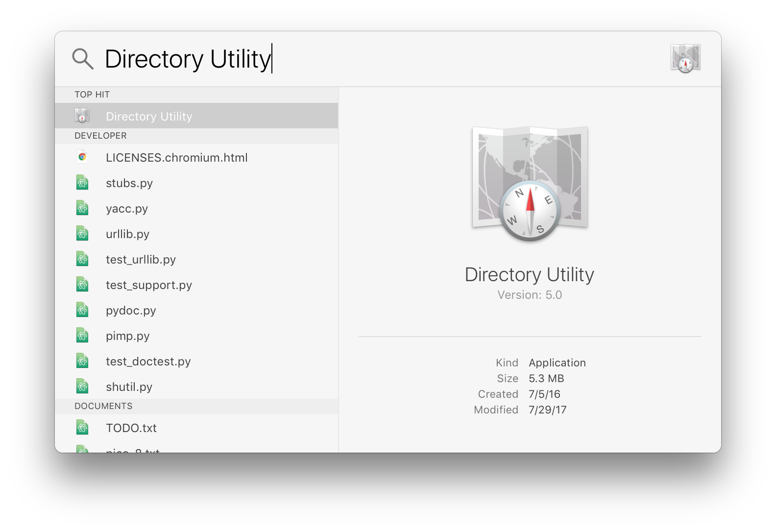 Starting Directory Utility using Spotlight