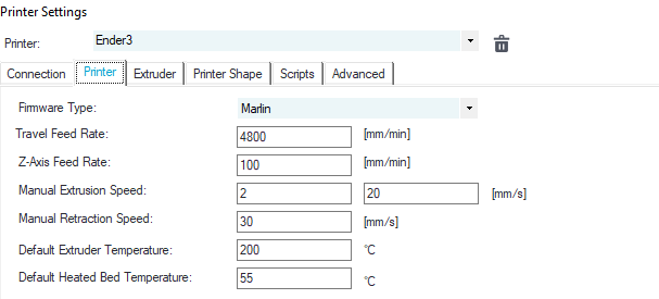 Repetier GUI: Printer Tab