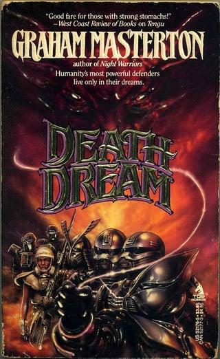 Cover of "Death Dream" showing a group of seven armoured figures below and the eyes of a monster above