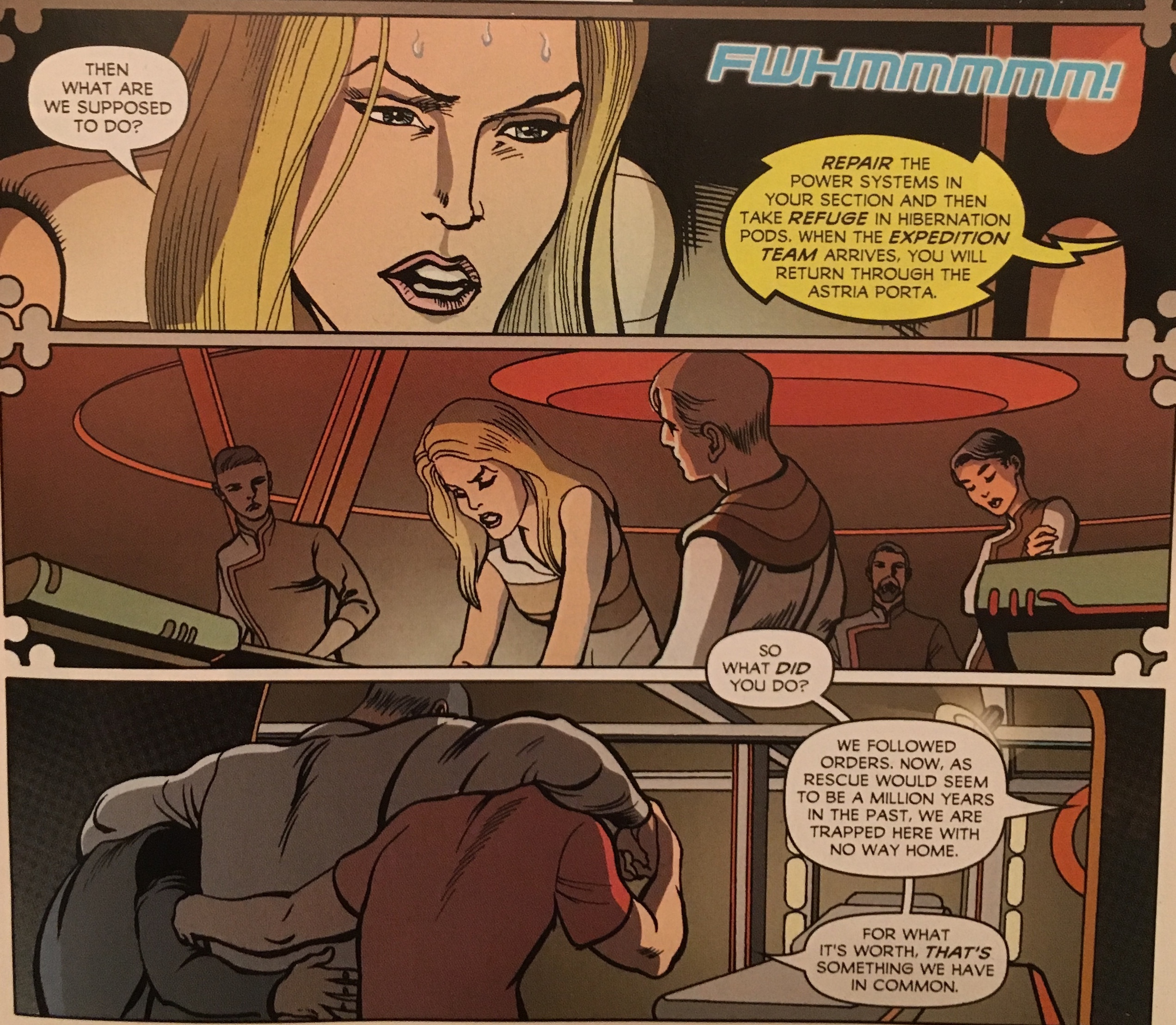 Stargate Universe: Back to Destiny, Issue 2: Vasi explains in a flashback how her team was trapped on Destiny