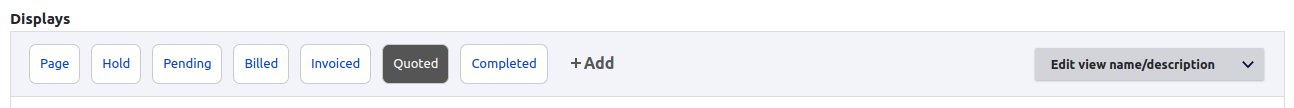 Screenshot of tabs, Page, Hold, Pending, Billed, Invoiced, Quoted, Completed. The Quoted tab is highlighted.