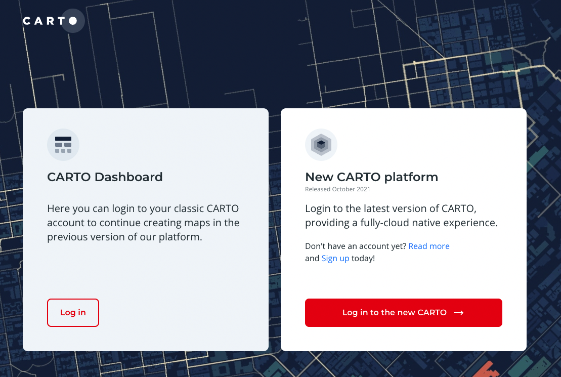 CARTO Log in