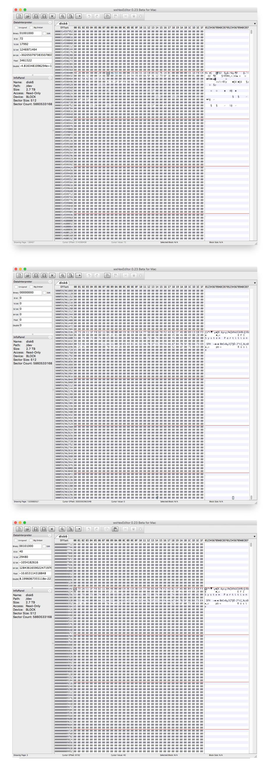 First HFSJ partition, EFI partition at end, and offset 8192.