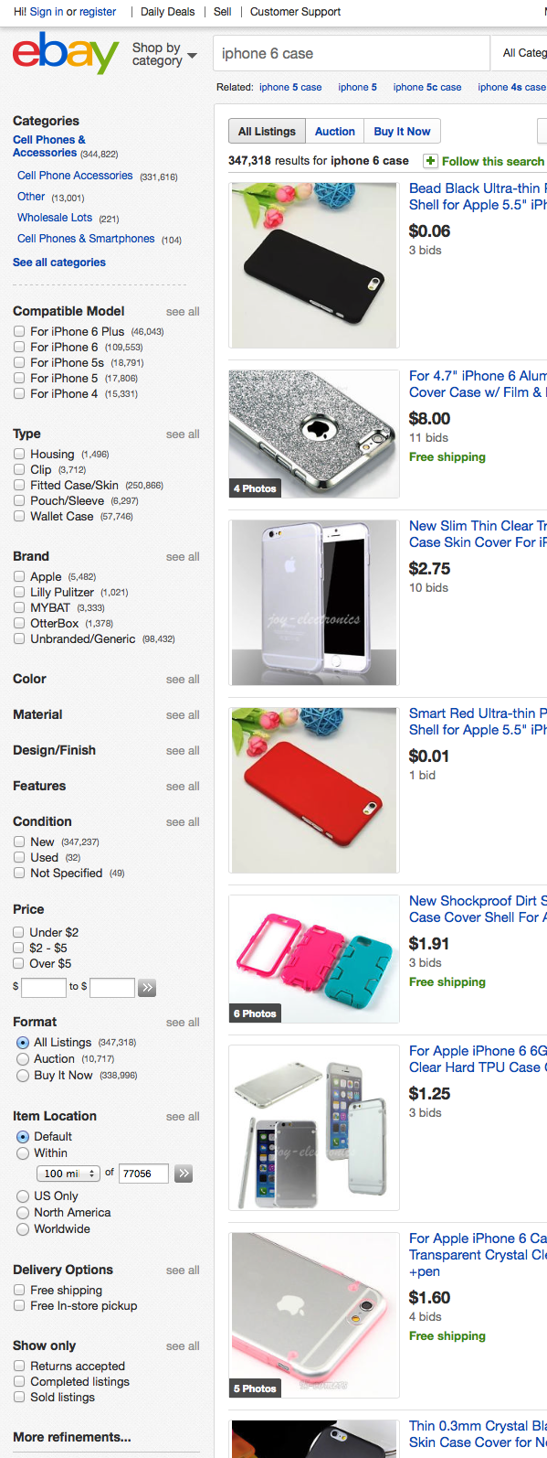 Screenshot of eBay search result