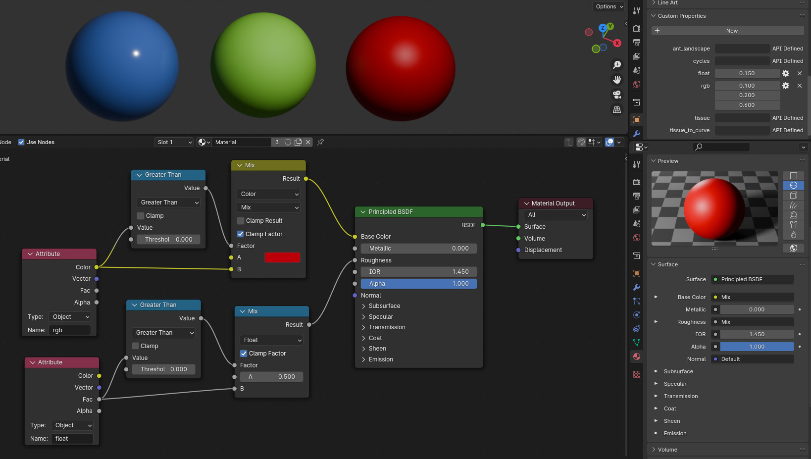 material with custom properties