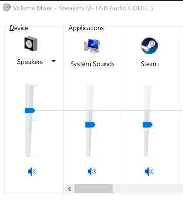 Volume mixer in Windows 10