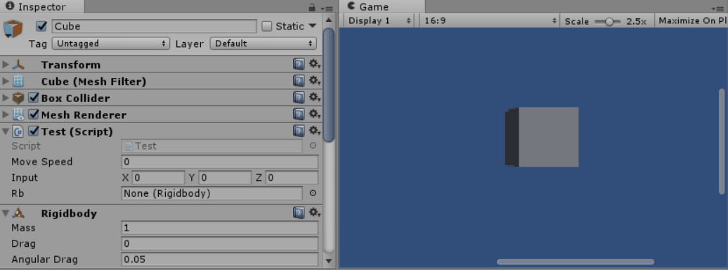 With a valid rigidbody, the script easily allows me to move a cube around the screen.