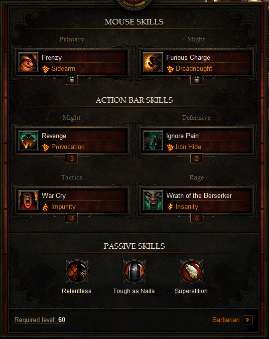 Cropped screenshot of the build choices