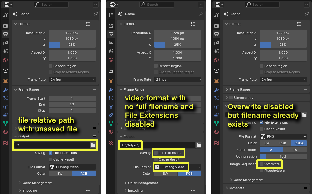 output settings