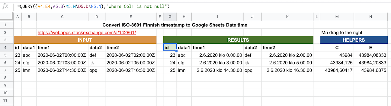 Convert ISO-8601 Finnish timestamp to Google Sheets Date time