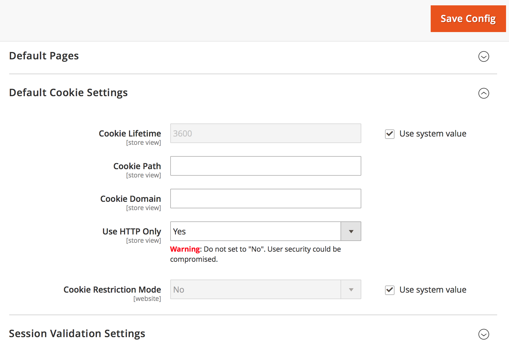 Default Cookie Session in Magento 2