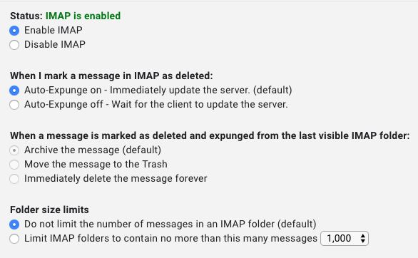 gmail imap settings