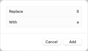 macOS text replacement dialog box
