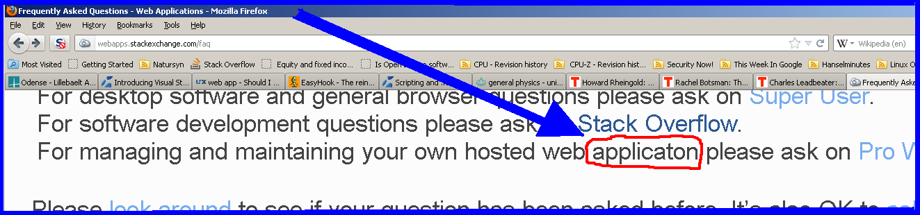 Screenshot of a possible typo in the Web Applications FAQ