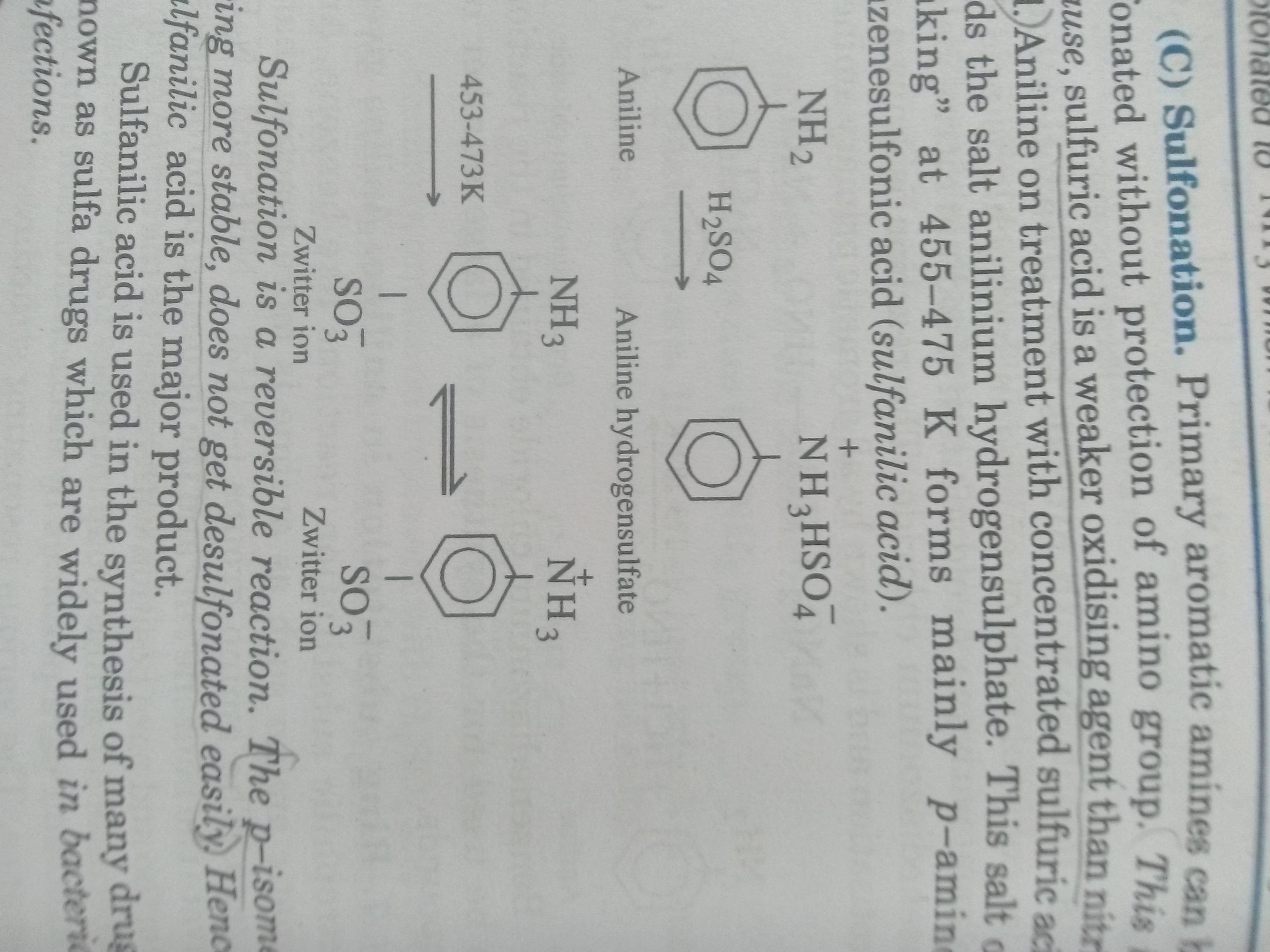 In the second paragraph of the image you can see that p-amino-benzenesulphonic acid is more stable.