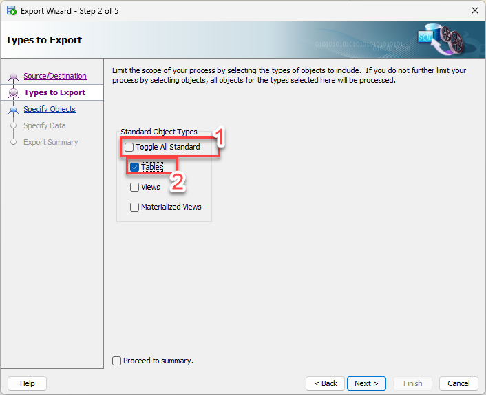 Types to Export Settings