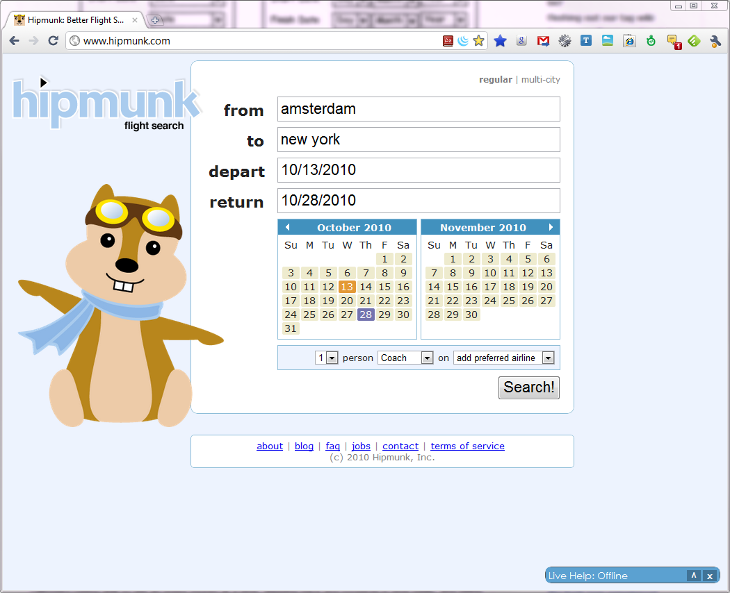 Hipmunk's homepage