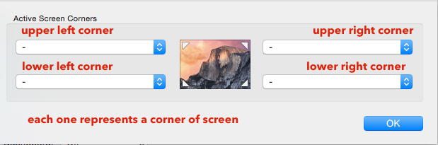 hot corners of screen