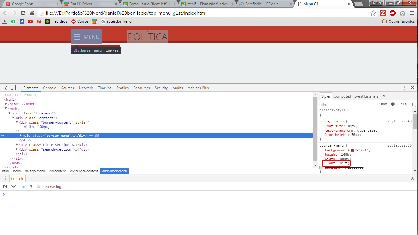 com float e margin estranha