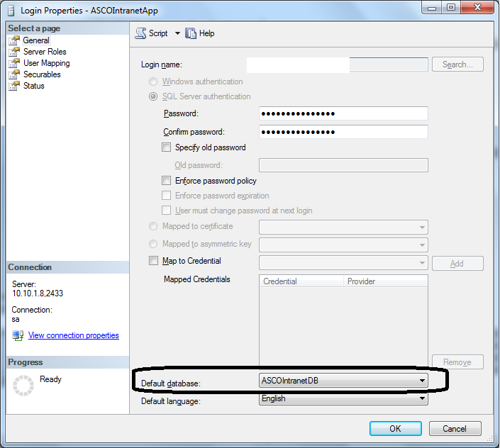 Assign default database