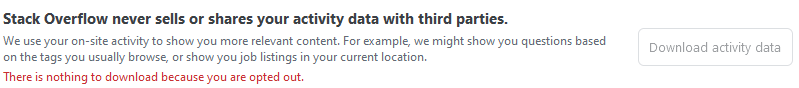 The current profile section stating no data is shared