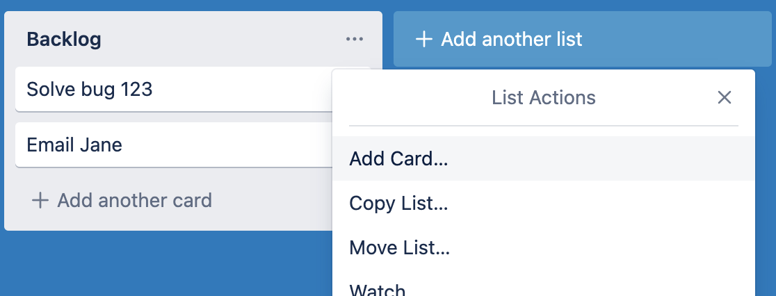 List action menu