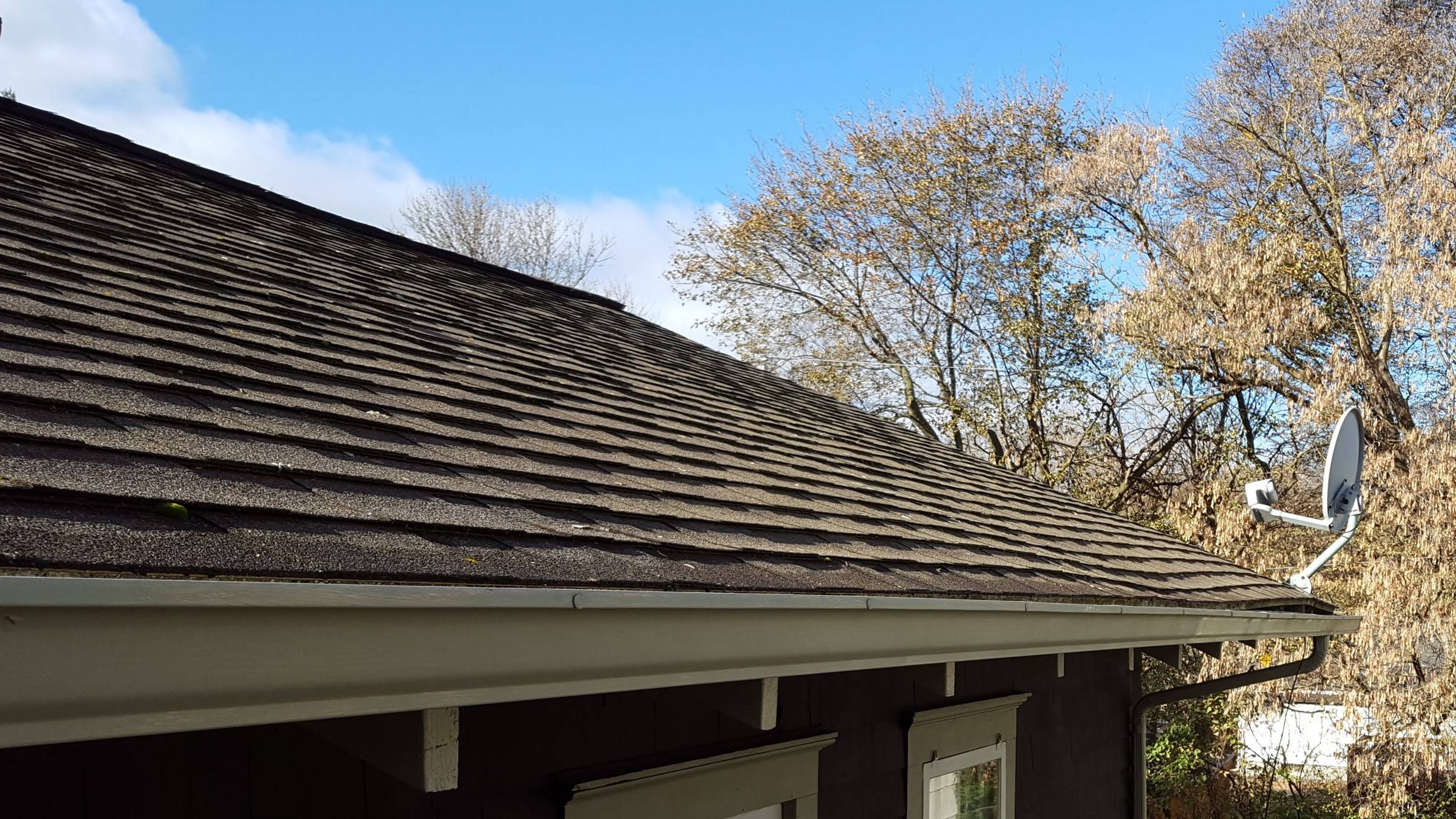 North side of roof, looking toward the northwest corner with missing eave.