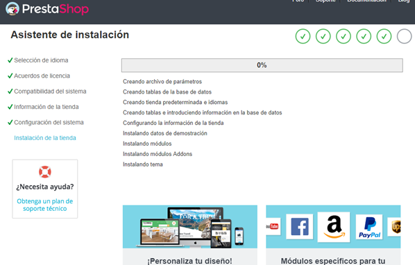 Error instalación prestashop 1.7.x ultimo paso sin barra de progreso