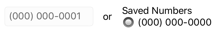 picture of form with the phone number field containing a user entered number being disabled and the radio button for a saved number selected