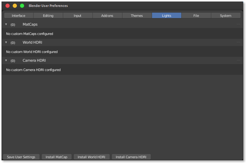 Lights panel in Blender 2.8's Preferences