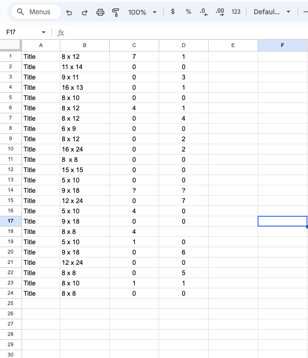 Image of cells in google sheets