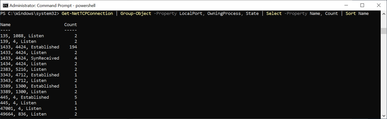 Get-NetTCPConnection Output