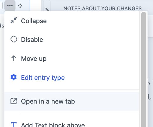 screenshot of block's action menu