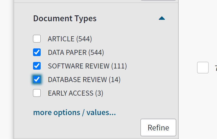 Web of Science menu