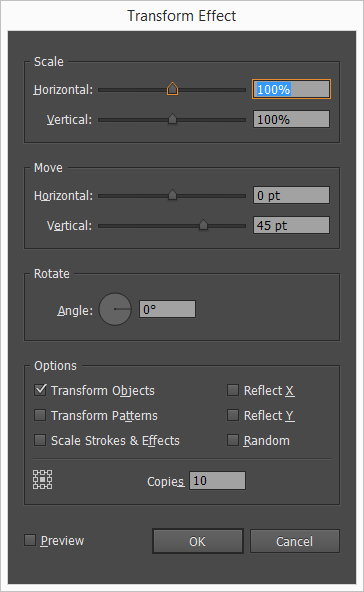 Transform effect panel