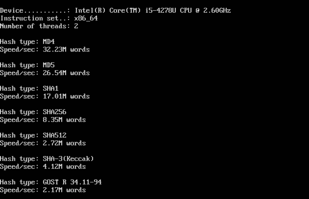 Hashcat benchmark with 2 cpus and 1024 MB RAM