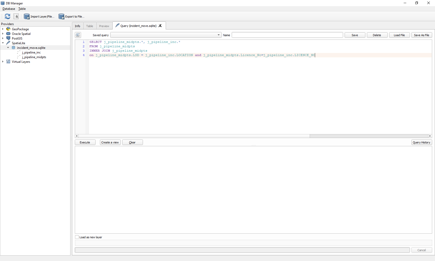 view of my SQL expression and SpatiaLite database 