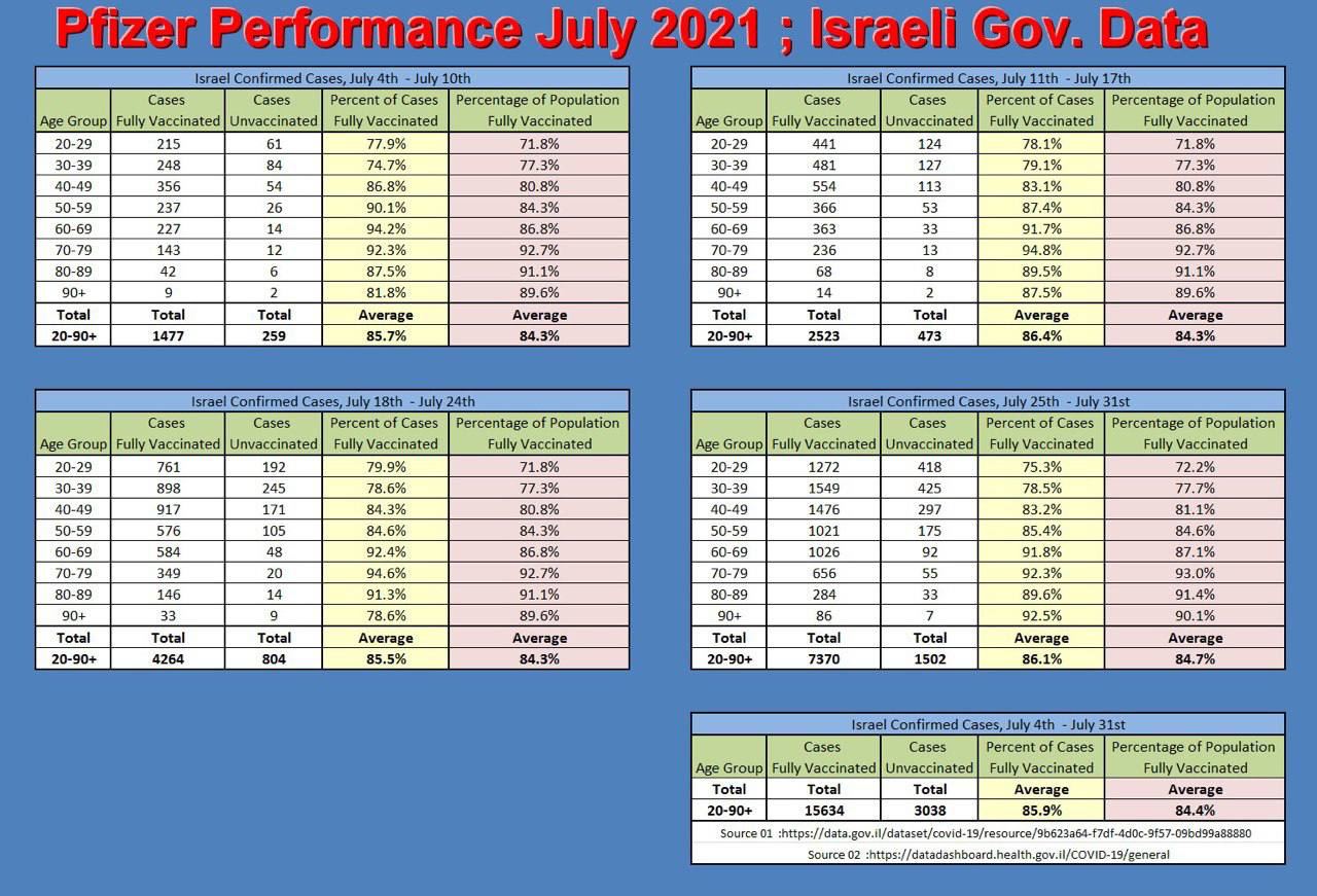 Pfizer Performance July 2021; Israeli Government data