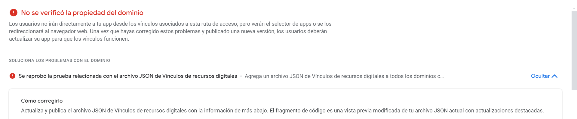 Este es el error que me tira ya e publicado el archivo json y aun nada