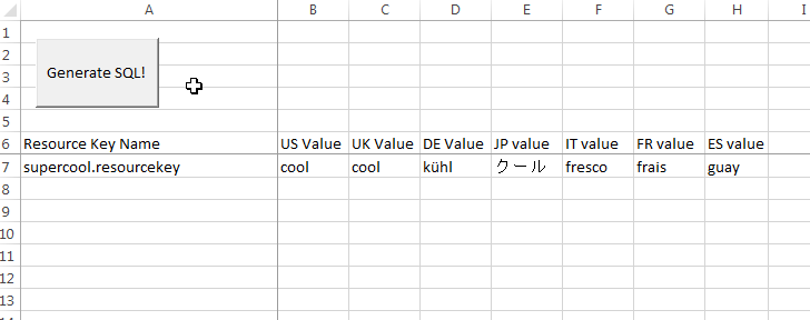 Excel spreadsheet