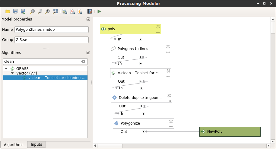 Input polygon -> lines -> break -> remove duplicates -> polygon